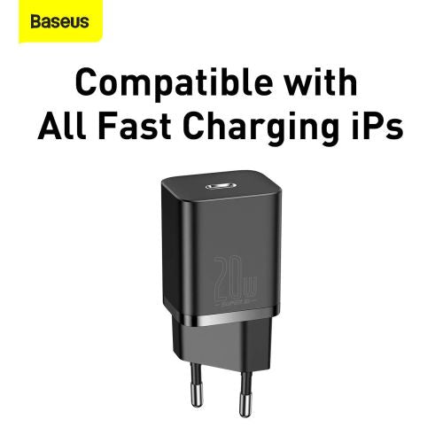 Baseus kelioninis įkroviklis set Super Si 1C PD greitasis įkroviklis 20 W (CCSUP-B01), juoda spalva