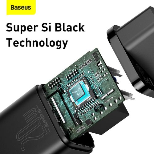 Baseus kelioninis įkroviklis set Super Si 1C PD greitasis įkroviklis 20 W (CCSUP-B01), juoda spalva