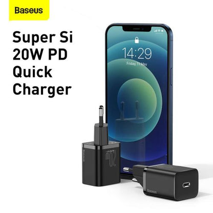Baseus kelioninis įkroviklis set Super Si 1C PD greitasis įkroviklis 20 W (CCSUP-B01), juoda spalva