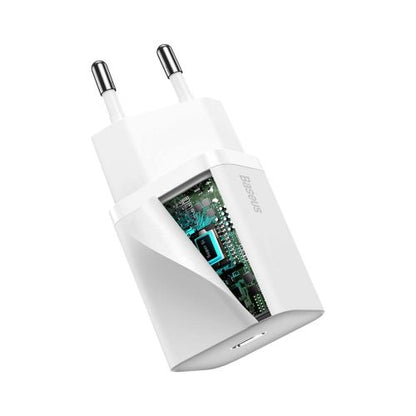 Baseus kelioninis įkroviklis set Super Si 1C PD greitasis įkroviklis 20 W (CCSUP-B02), balta spalva
