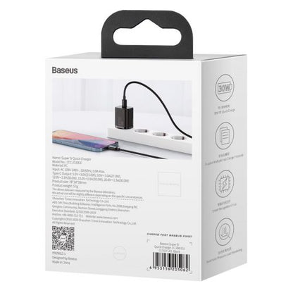 Baseus kelioninis įkroviklis Super Si 1C Quick įkroviklis PD 30 W (CCSUP-J01), juoda spalva