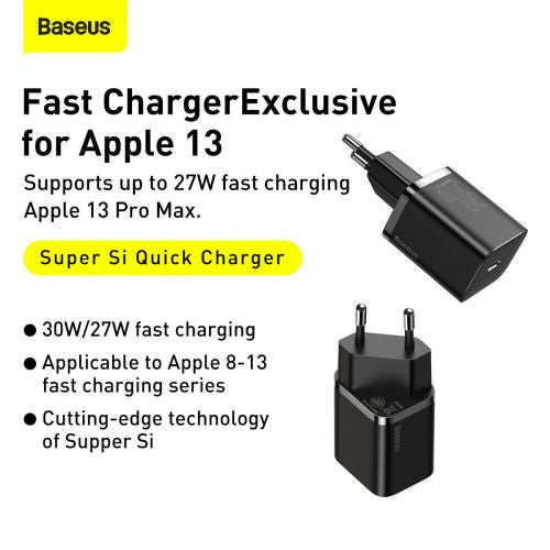 Baseus kelioninis įkroviklis Super Si 1C Quick įkroviklis PD 30 W (CCSUP-J01), juoda spalva