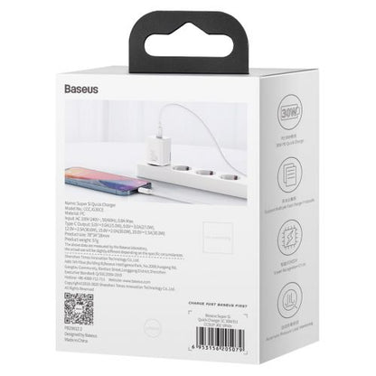 Baseus kelioninis įkroviklis Super Si 1C Quick įkroviklis PD 30 W (CCSUP-J02), balta spalva