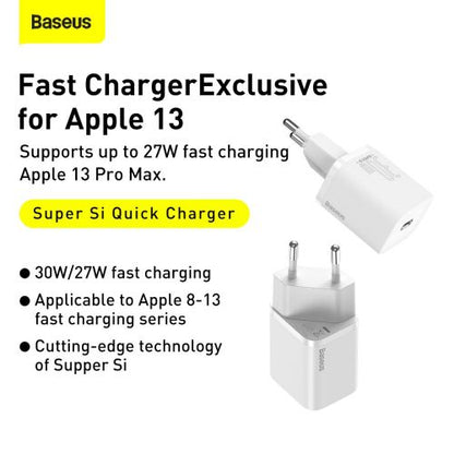 Baseus kelioninis įkroviklis Super Si 1C Quick įkroviklis PD 30 W (CCSUP-J02), balta spalva