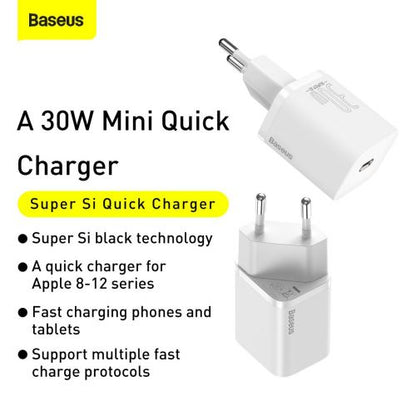 Baseus kelioninis įkroviklis Super Si 1C Quick įkroviklis PD 30 W (CCSUP-J02), balta spalva