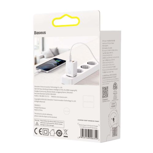 Baseus kelioninis įkroviklis Super Si Pro mini greitasis įkroviklis, C+U, PD 3.0, QC 3.0 30 W (CCSUPP-E02), balta spalva