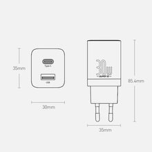 Baseus kelioninis įkroviklis Super Si Pro mini greitasis įkroviklis, C+U, PD 3.0, QC 3.0 30 W (CCSUPP-E02), balta spalva