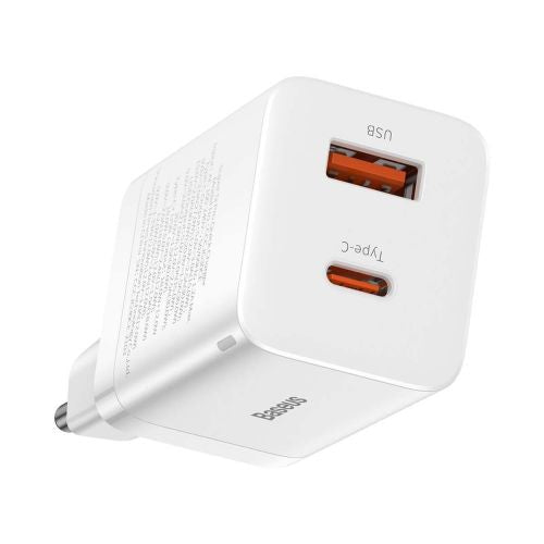 Baseus kelioninis įkroviklis Super Si Pro mini greitasis įkroviklis, C+U, PD 3.0, QC 3.0 30 W (CCSUPP-E02), balta spalva