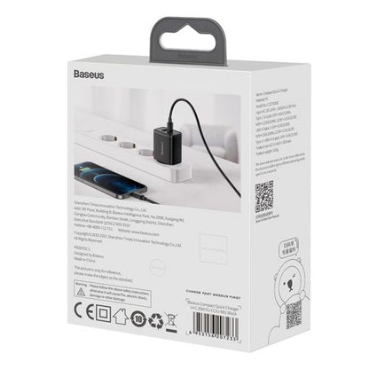 Baseus kelioninis įkroviklis Compact Quick įkroviklis U+C 20 W (CCXJ-B01), juoda spalva