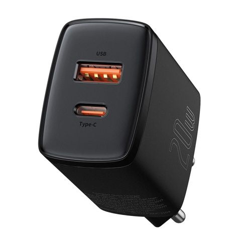 Baseus kelioninis įkroviklis Compact Quick įkroviklis U+C 20 W (CCXJ-B01), juoda spalva