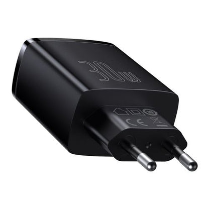 Baseus kelioninis įkroviklis Compact Quick įkroviklis U+U+C PD3.0, QC 3.0 30 W (CCXJ-E01), juoda spalva