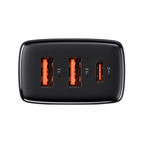 Baseus kelioninis įkroviklis Compact Quick įkroviklis U+U+C PD3.0, QC 3.0 30 W (CCXJ-E01), juoda spalva