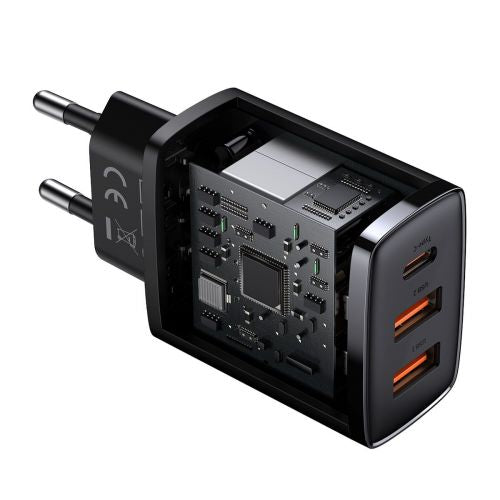 Baseus kelioninis įkroviklis Compact Quick įkroviklis U+U+C PD3.0, QC 3.0 30 W (CCXJ-E01), juoda spalva