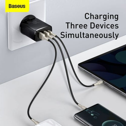 Baseus kelioninis įkroviklis Compact Quick įkroviklis U+U+C PD3.0, QC 3.0 30 W (CCXJ-E01), juoda spalva
