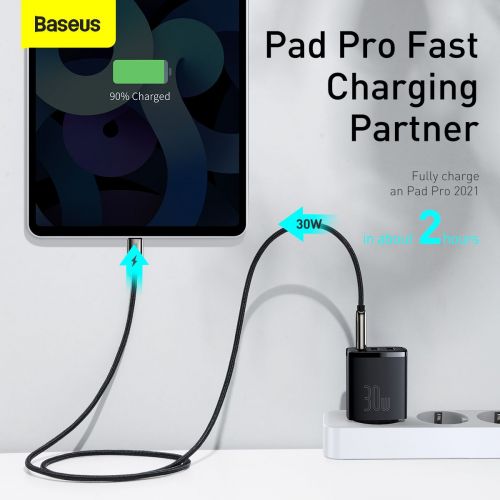 Baseus kelioninis įkroviklis Compact Quick įkroviklis U+U+C PD3.0, QC 3.0 30 W (CCXJ-E01), juoda spalva