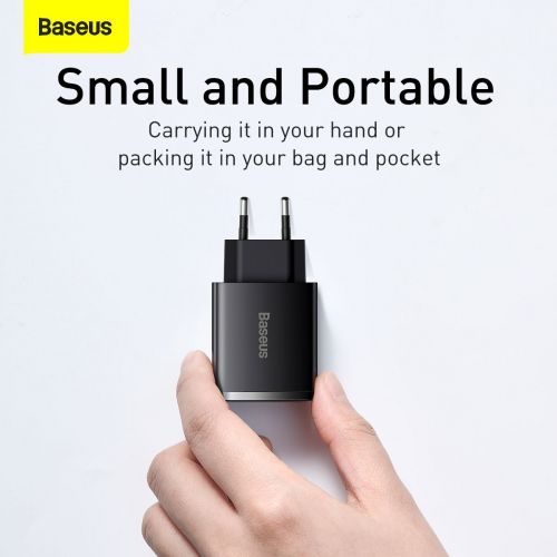 Baseus kelioninis įkroviklis Compact Quick įkroviklis U+U+C PD3.0, QC 3.0 30 W (CCXJ-E01), juoda spalva