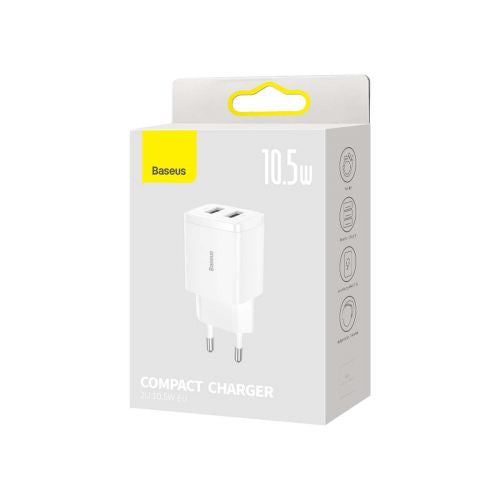 Baseus kelioninis įkroviklis Compact sieninis įkroviklis U+U, 10.5 W (CCXJ010202), balta spalva