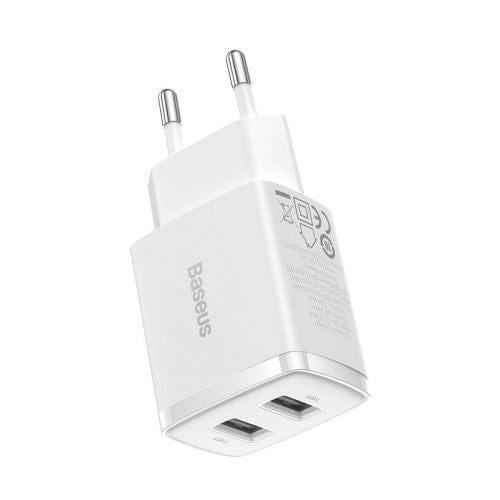 Baseus kelioninis įkroviklis Compact sieninis įkroviklis U+U, 10.5 W (CCXJ010202), balta spalva