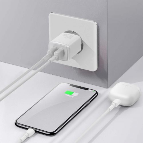 Baseus kelioninis įkroviklis Compact sieninis įkroviklis U+U, 10.5 W (CCXJ010202), balta spalva