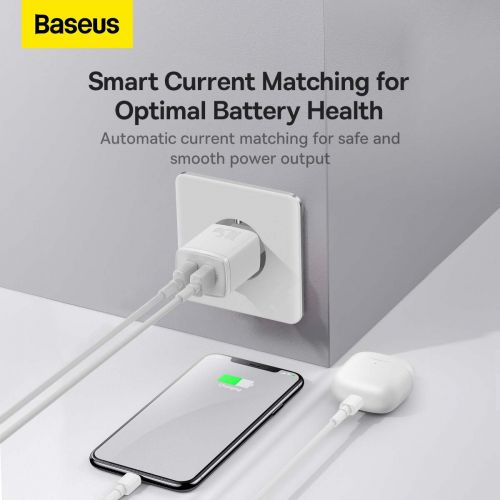 Baseus kelioninis įkroviklis Compact sieninis įkroviklis U+U, 10.5 W (CCXJ010202), balta spalva