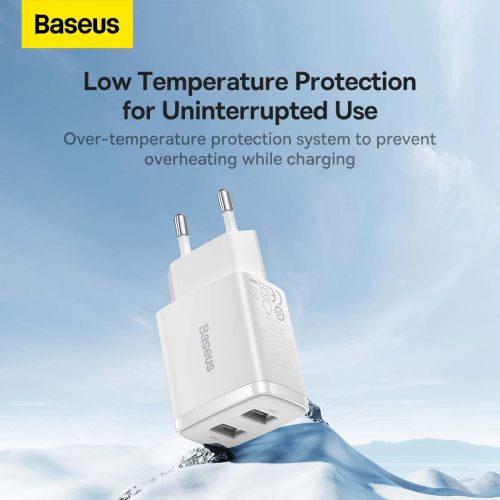 Baseus kelioninis įkroviklis Compact sieninis įkroviklis U+U, 10.5 W (CCXJ010202), balta spalva