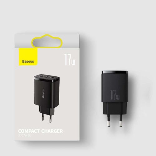 Baseus kelioninis įkroviklis Compact sieninis įkroviklis U+U+U, 17 W (CCXJ020101), juoda spalva