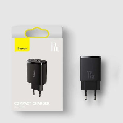 Baseus kelioninis įkroviklis Compact sieninis įkroviklis U+U+U, 17 W (CCXJ020101), juoda spalva