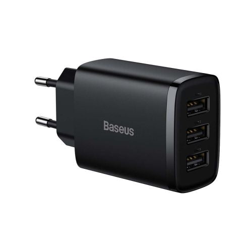 Baseus kelioninis įkroviklis Compact sieninis įkroviklis U+U+U, 17 W (CCXJ020101), juoda spalva