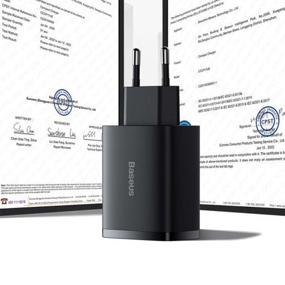 Baseus kelioninis įkroviklis Compact sieninis įkroviklis U+U+U, 17 W (CCXJ020101), juoda spalva