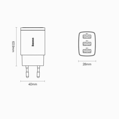 Baseus kelioninis įkroviklis Compact sieninis įkroviklis U+U+U, 17 W (CCXJ020101), juoda spalva