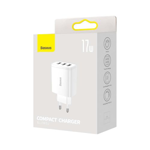 Baseus kelioninis įkroviklis Compact sieninis įkroviklis U+U+U, 17 W (CCXJ020102), balta spalva