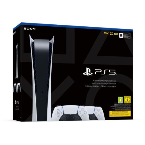 SONY PS5 skaitmeninis Edition 825 GB E-Chassis su 2 Controllers, balta spalva