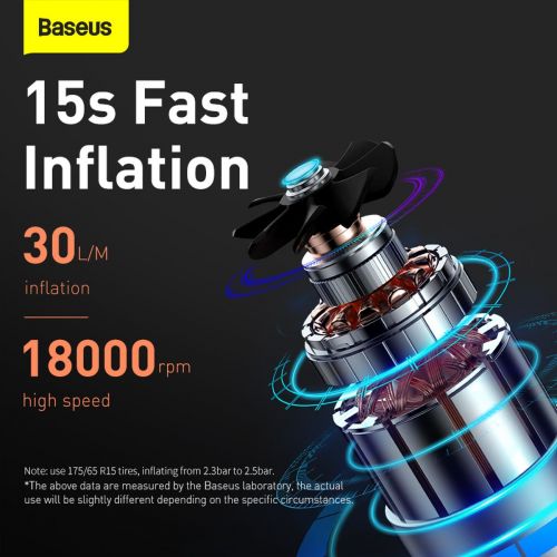 Baseus Car įrankis Super Mini Inflator Tyre Pump 15sec Fast Inflation, 4 Tires in 25 Minutes, (CRCQ000001), juoda spalva