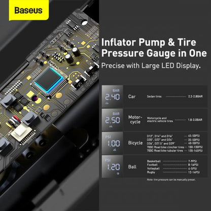 Baseus Car įrankis Super Mini Inflator Tyre Pump 15sec Fast Inflation, 4 Tires in 25 Minutes, (CRCQ000001), juoda spalva