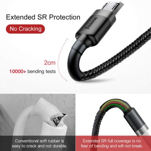 Baseus Micro USB Cafule laidas 2.4A 1m + (CAMKLF-BG1), juoda / pilka spalva
