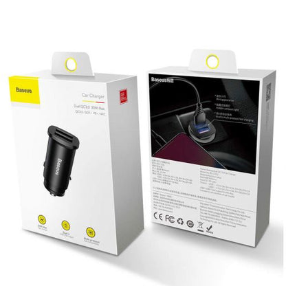 Baseus automobilinis įkroviklis Square metal A + A 30 W Dual QC3.0 (SCP.AFC) (CCALL-DS01), juoda spalva
