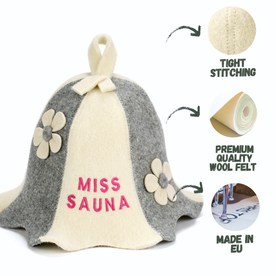 Czapka do sauny 'Miss Sauna' 100% wełna
