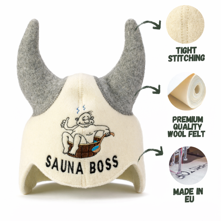 Sauna Hat ‘ Sauna Boss’ 100% Wool