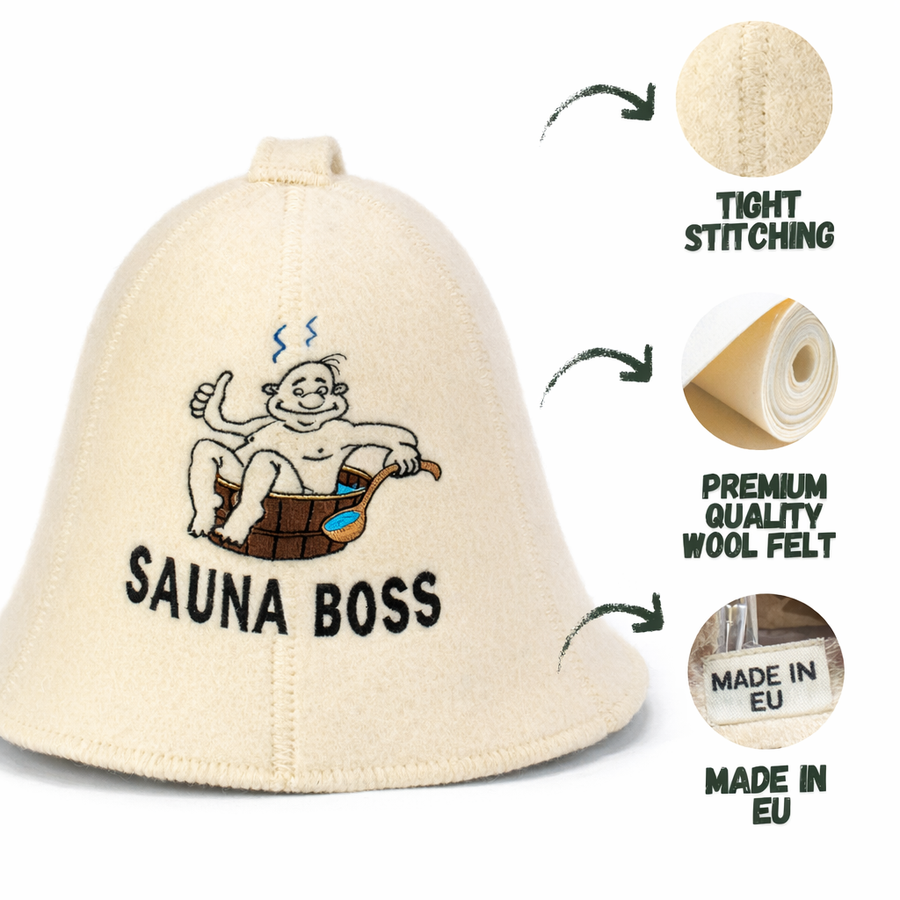 Sauna Hat 'Sauna Boss' 100% Wool