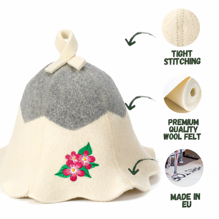 Sauna Hat ‘Flowers’ 100% Wool