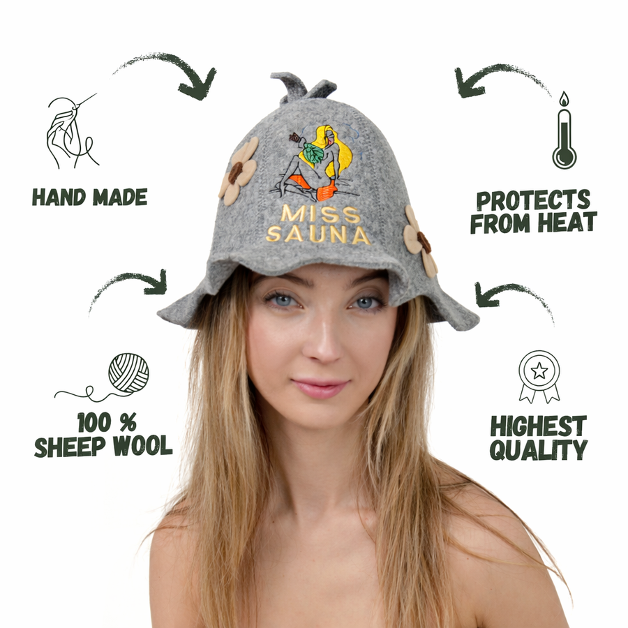 Czapka do sauny 'Miss Sauna' 100% wełna