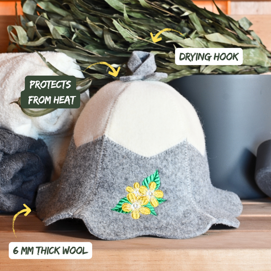 Sauna Hat 'Flowers' 100% Wool