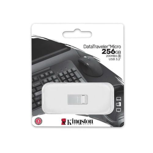 Kingston USB atmintinė 256 GB DataTraveler Micro USB 3.2 (DTMC3G2/256 GB), sidabrinė spalva