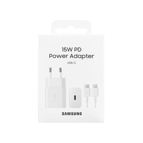 Samsung kelioninis įkroviklis 15 W EP-T1510X su Type-C į USB-C laidas (1m) (EP-T1510XWEGEU), balta spalva