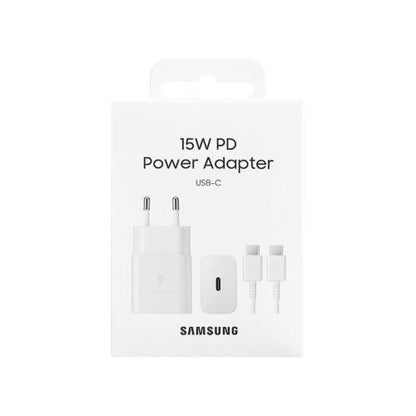 Samsung kelioninis įkroviklis 15 W EP-T1510X su Type-C į USB-C laidas (1m) (EP-T1510XWEGEU), balta spalva