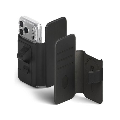 Ringke iPhone 17 Pro dėklas Folio Grip Wallet magnetinis, juoda spalva