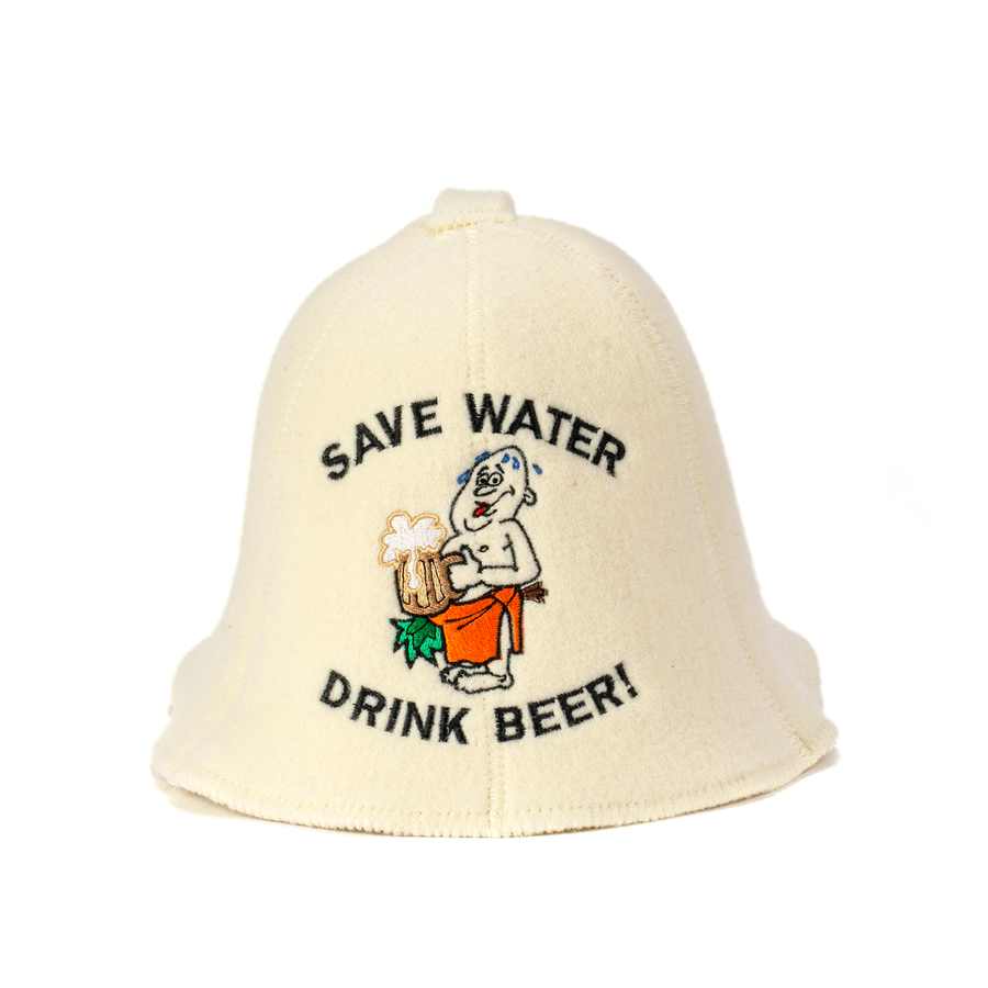 Sauna Hat ‘Save Water’ 100% Wool