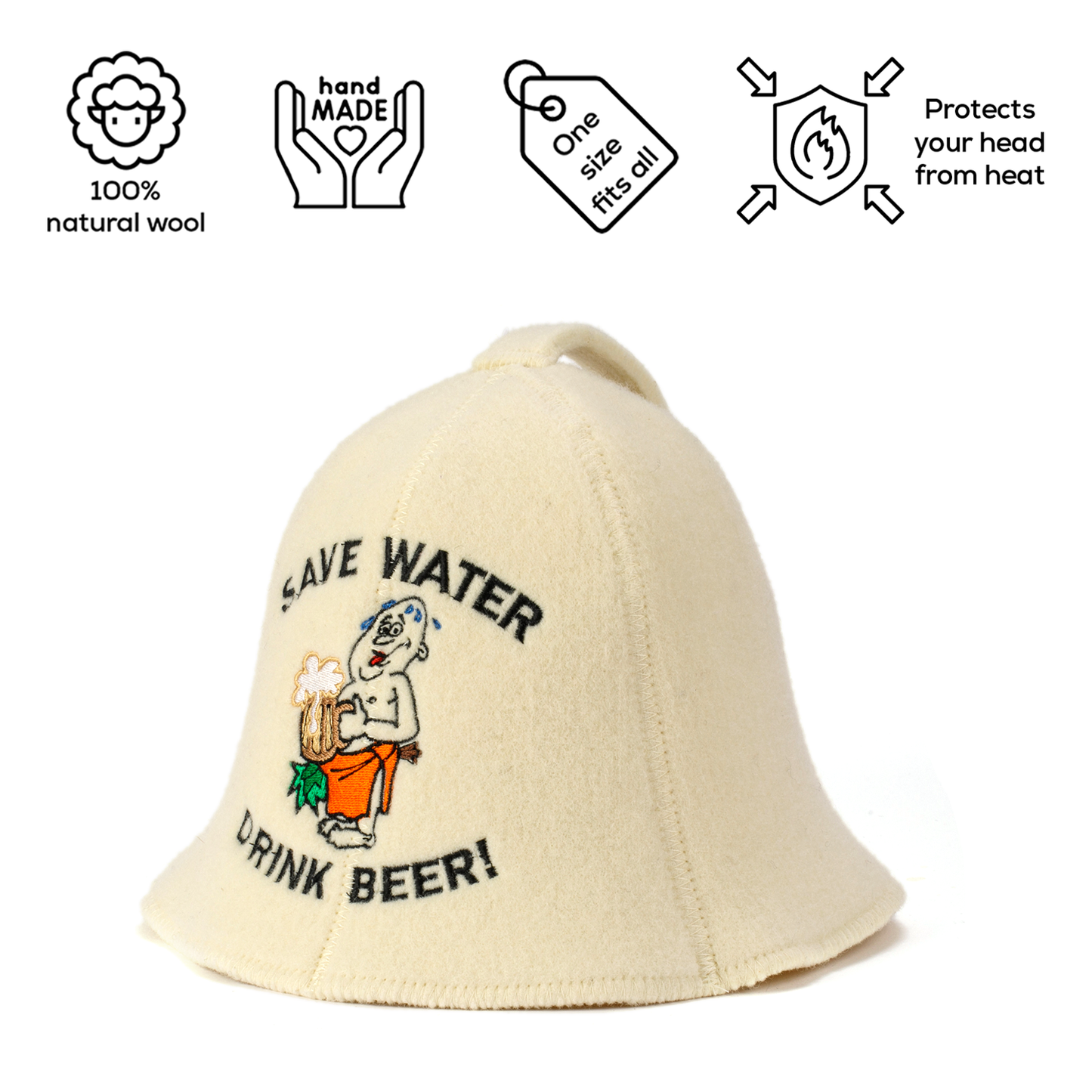 Sauna Hat 'Save Water' 100% Wool