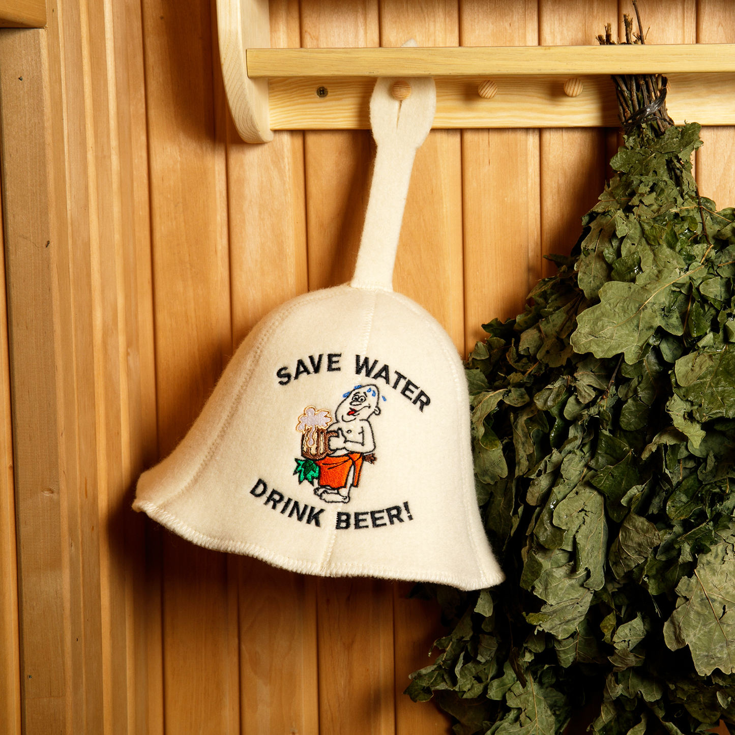 Sauna Hat 'Save Water' 100% Wool