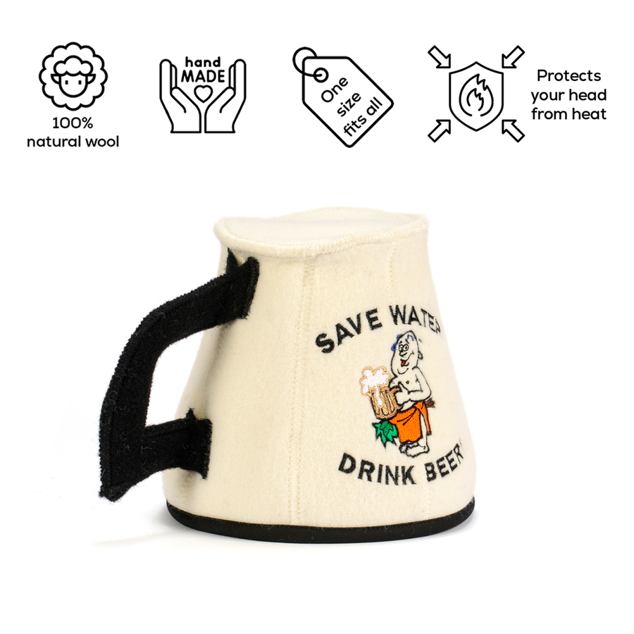 Wool Sauna Hat - Save Water Drink Beer | Funny Sauna Gift